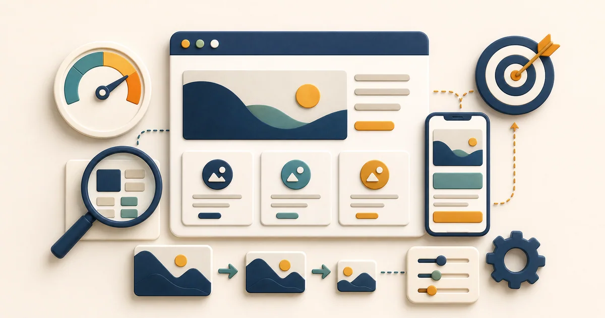 A business website being improved with speed, search, mobile, and conversion optimization tools