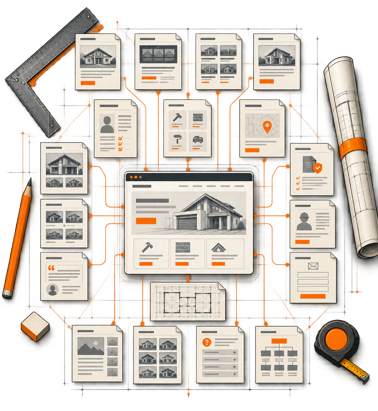 Illustrated blueprint of a custom contractor website