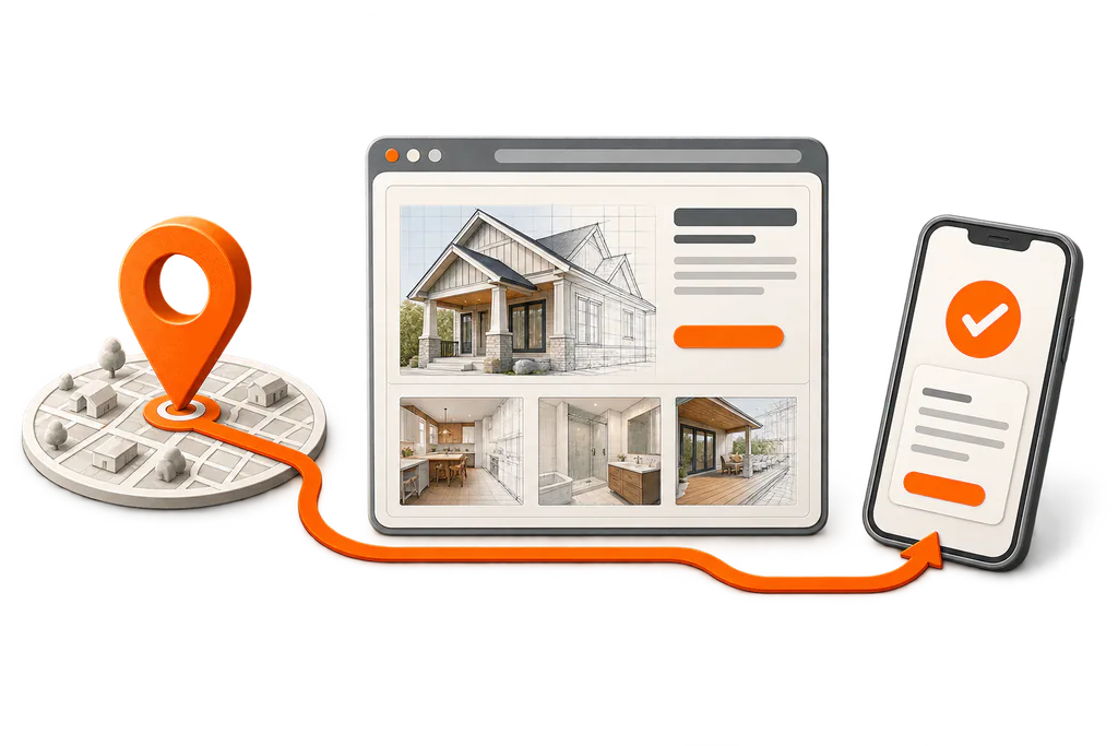 Diagram showing a local search becoming a contractor estimate request