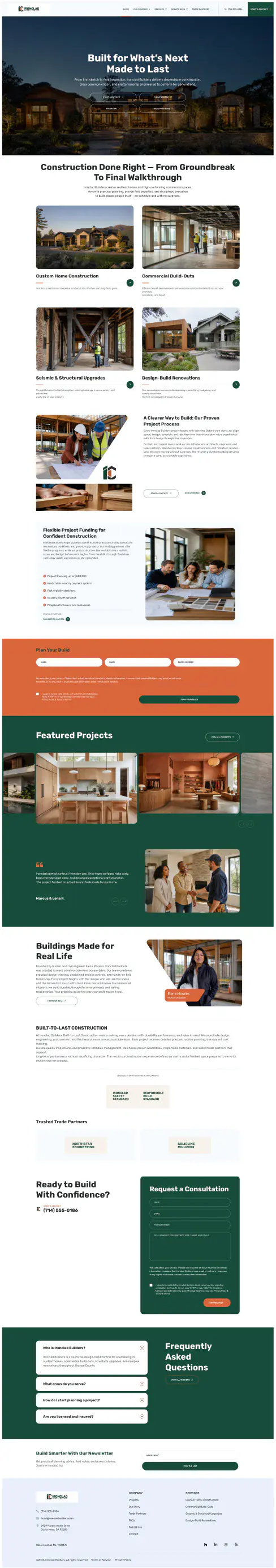 Ironclad Builders construction company website concept