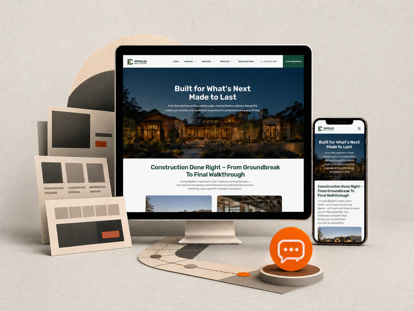 Ironclad Builders contractor website displayed on desktop and mobile devices
